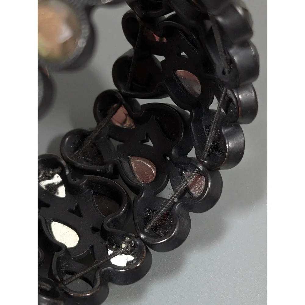 Black Yellow Teardrop Rhinestone Wide‎ Stretch Statement Bracelet